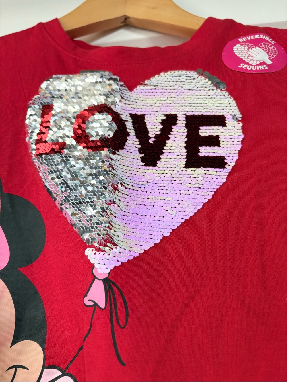 Disney Red Minnie Mouse Heart Sequin Balloon Tee